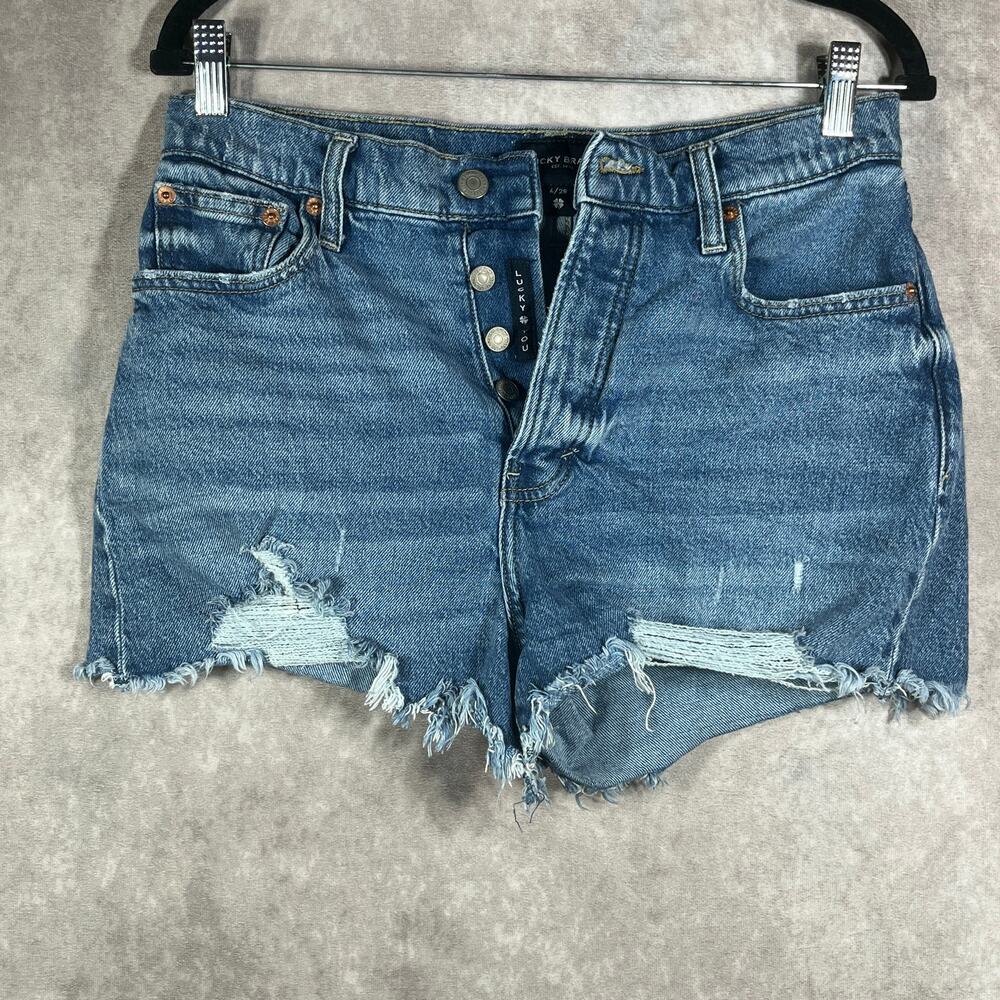 Lucky Brand Mom High Rise Shorts Womens 6/28 Blue Denim Cut Off Button Fly 2"